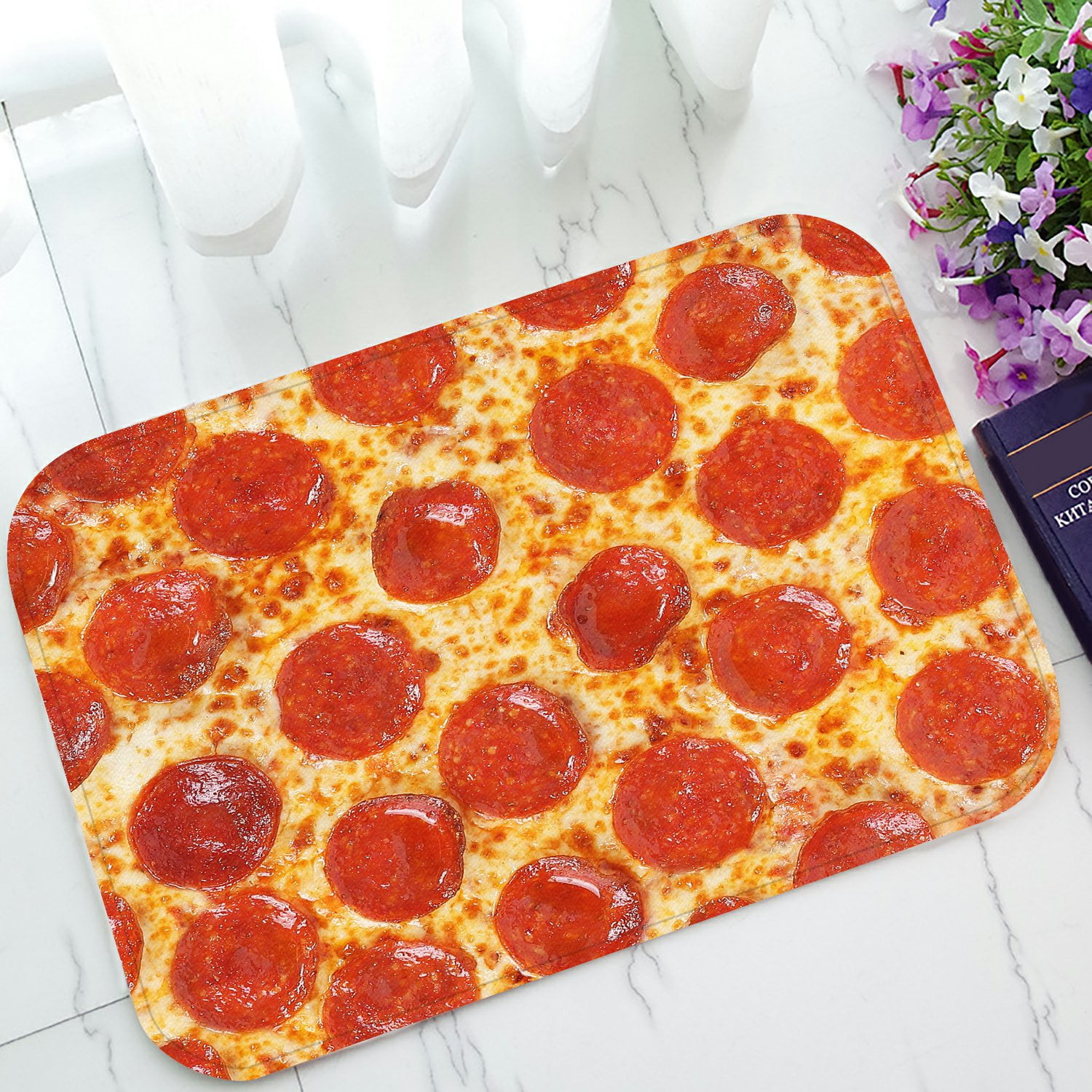 PHFZK Pizza Doormat, Italian Classic Pepperoni Pizza Doormat Outdoors