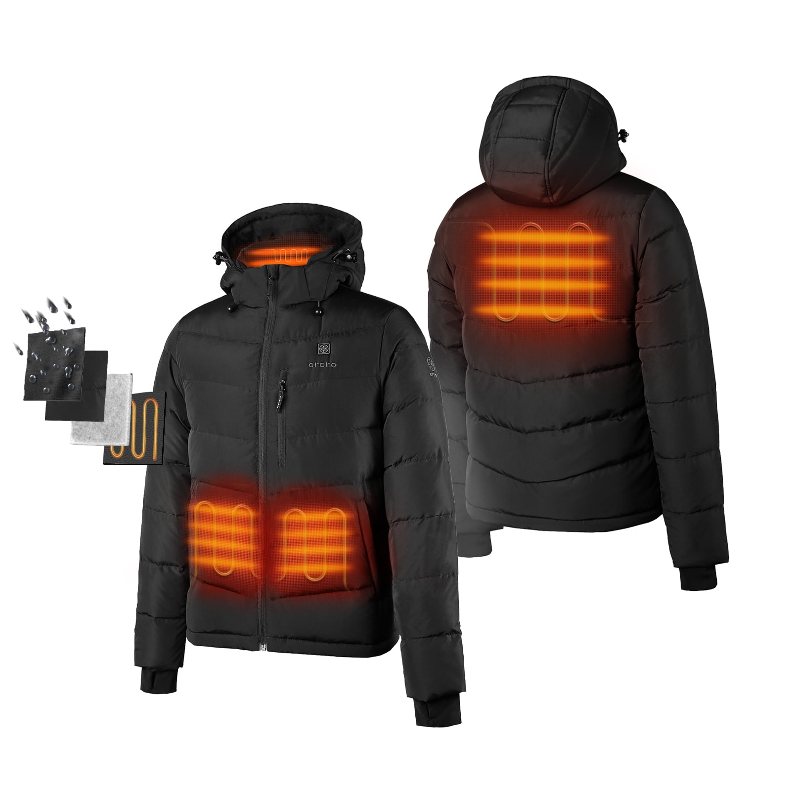 ORORO 2021 Mens Heated Jacket with Heated Collar and 90% Down Insulation Battery Included