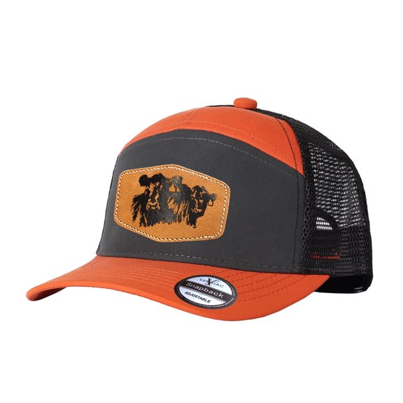 Vergiac Trucker Hat Cowboy Leather Patch Spliced Adjustable Unisex Cap for Vacation Travel