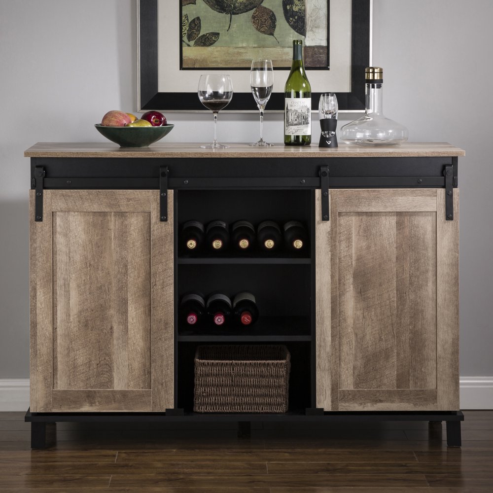 Wine Bar with Natural Top and Sliding Doors