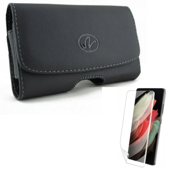 Matte Screen Protector w Case Belt Clip for Samsung Galaxy S21 Plus - TPU Film Anti-Glare Anti-Fingerprint, Leather Swivel Holster