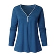 thumbnail image 3 of Floleo Clearance Fall Clothes For Women Women's Solid Long Sleeve T-Shirts Loose Casual Daily Zipper T-shirt Plus Size Blue, 3 of 7