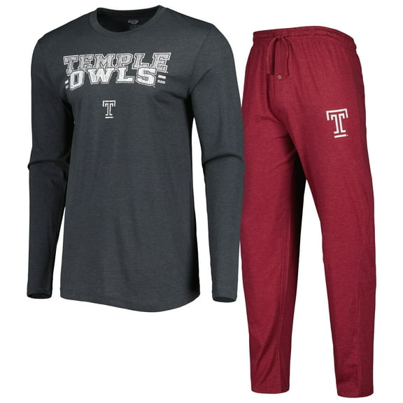 Men's Concepts Sport Cherry/Charcoal Temple Owls Meter Long Sleeve Top & Pants Sleep Set