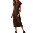 thumbnail image 2 of Npasoilc T-Shirt Dress for Women Crew Neck Short Sleeve T-Shirt Long Skirt Casual Solid Color Dresses, 2 of 8