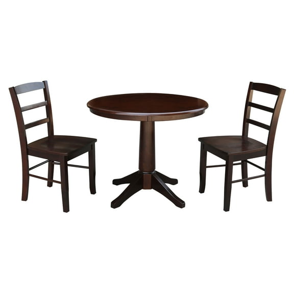 36" Round Pedestal Dining Table with 2 Madrid Chairs - Mocha - 3 Piece Set