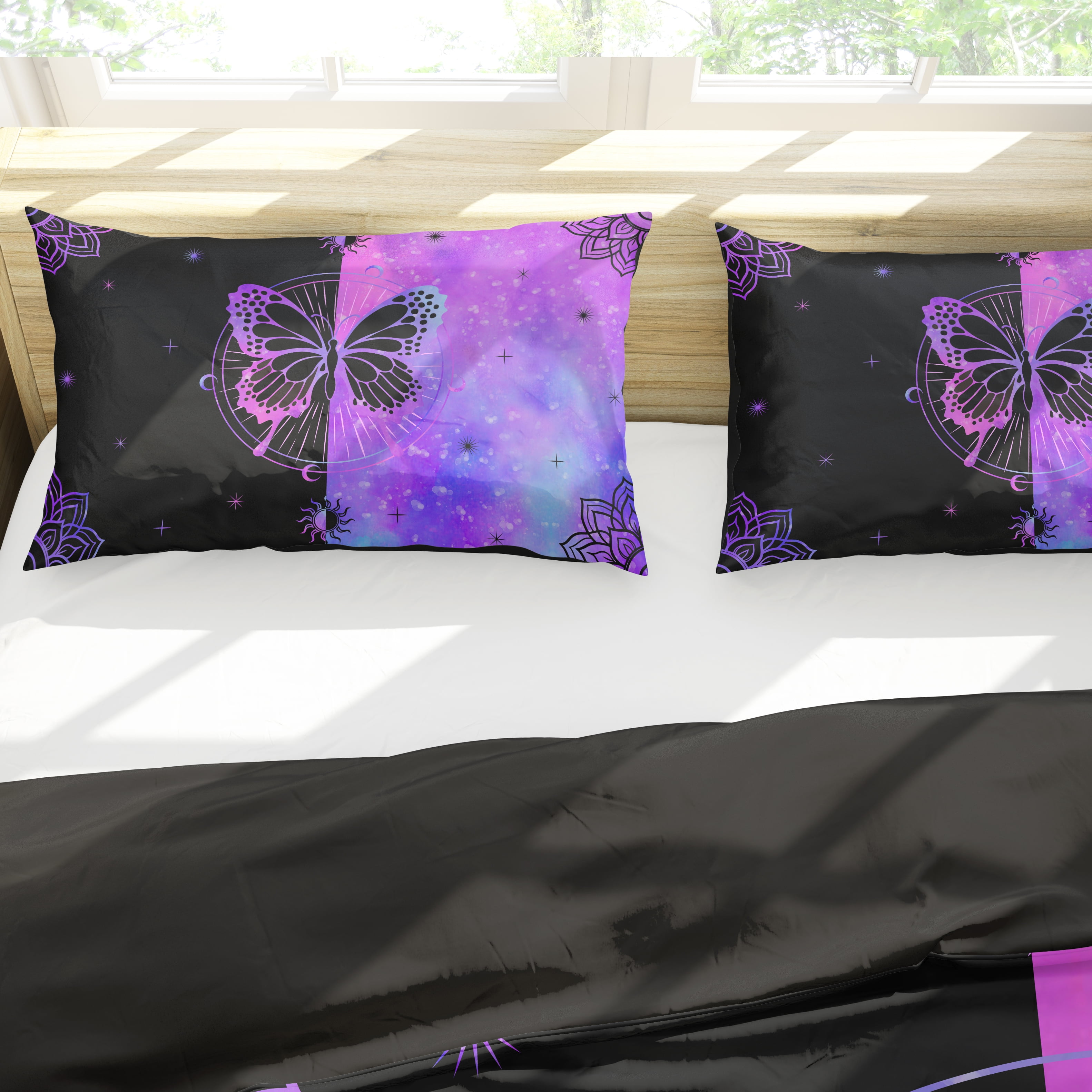 Psoiuetr Butterfly Comforter Set Queen Size for Girls Kids Teens Black Blue Purple Tie Dye Bedding Set 3 Pieces