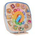 thumbnail image 2 of Reloj de clasificación de formas, bloque de madera de caucho Natural, reloj de aprendizaje con borde brillante seguro para niños, tiempo educativo para aprender, 2 of 5