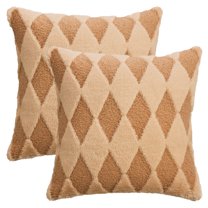 Unique Bargains Pack of 2 Plush Throw Pillow Covers with Diamond Pattern Camel