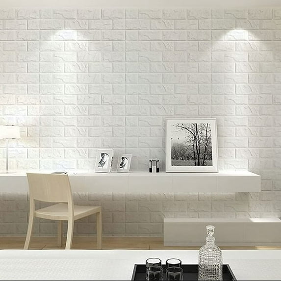 10Pcs 3D Tile Brick Wall Sticker, Self-adhesive Waterproof PE Foam Wall Panels, Peel and Stick Brick Wallpaper Wall Art Decor for Living Room Bedroom Background TV Wall Decoration, 28"x15"