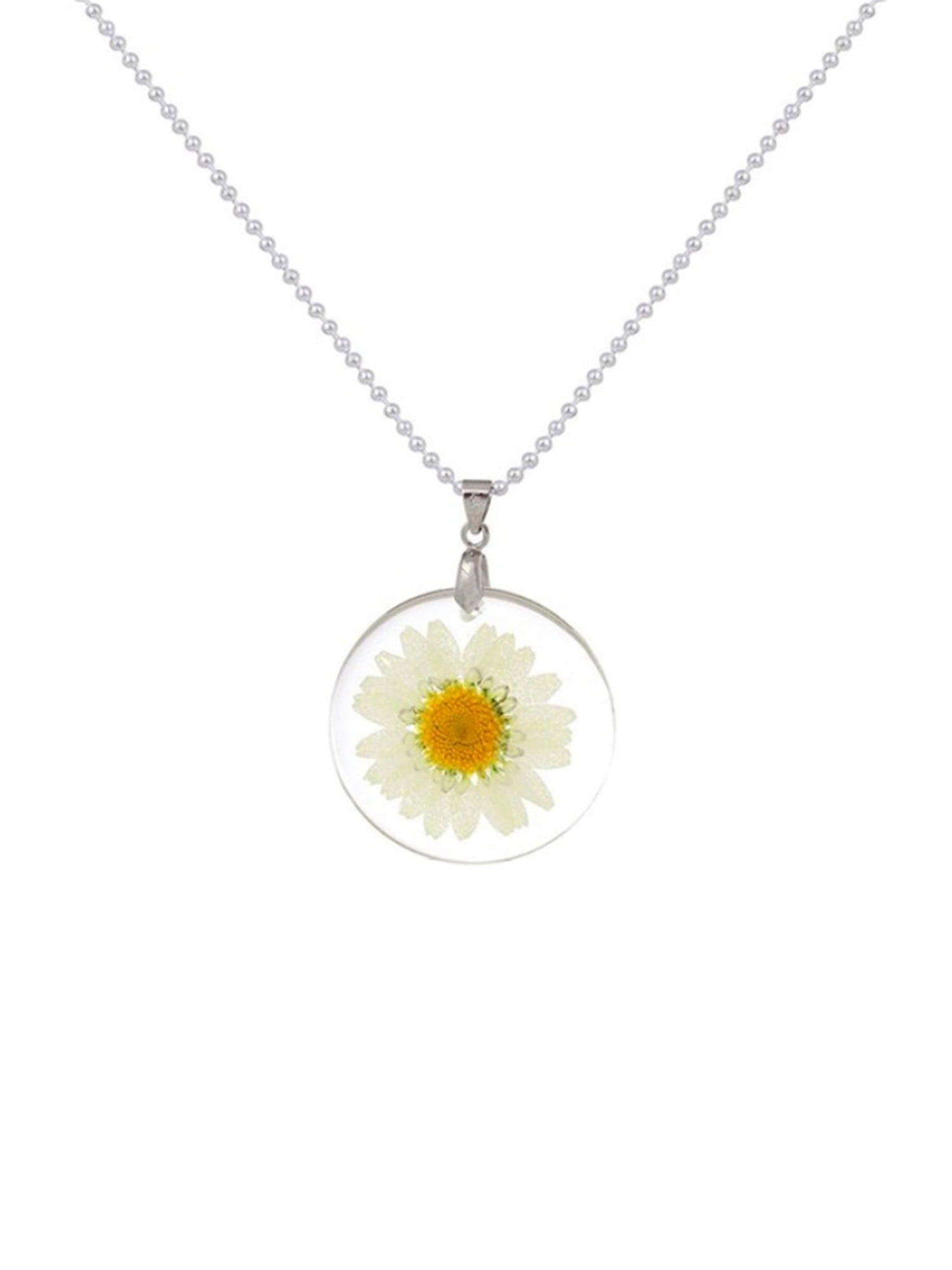 Flower Photo Locket Pendant Necklace Daisy Silver Long Chain 
