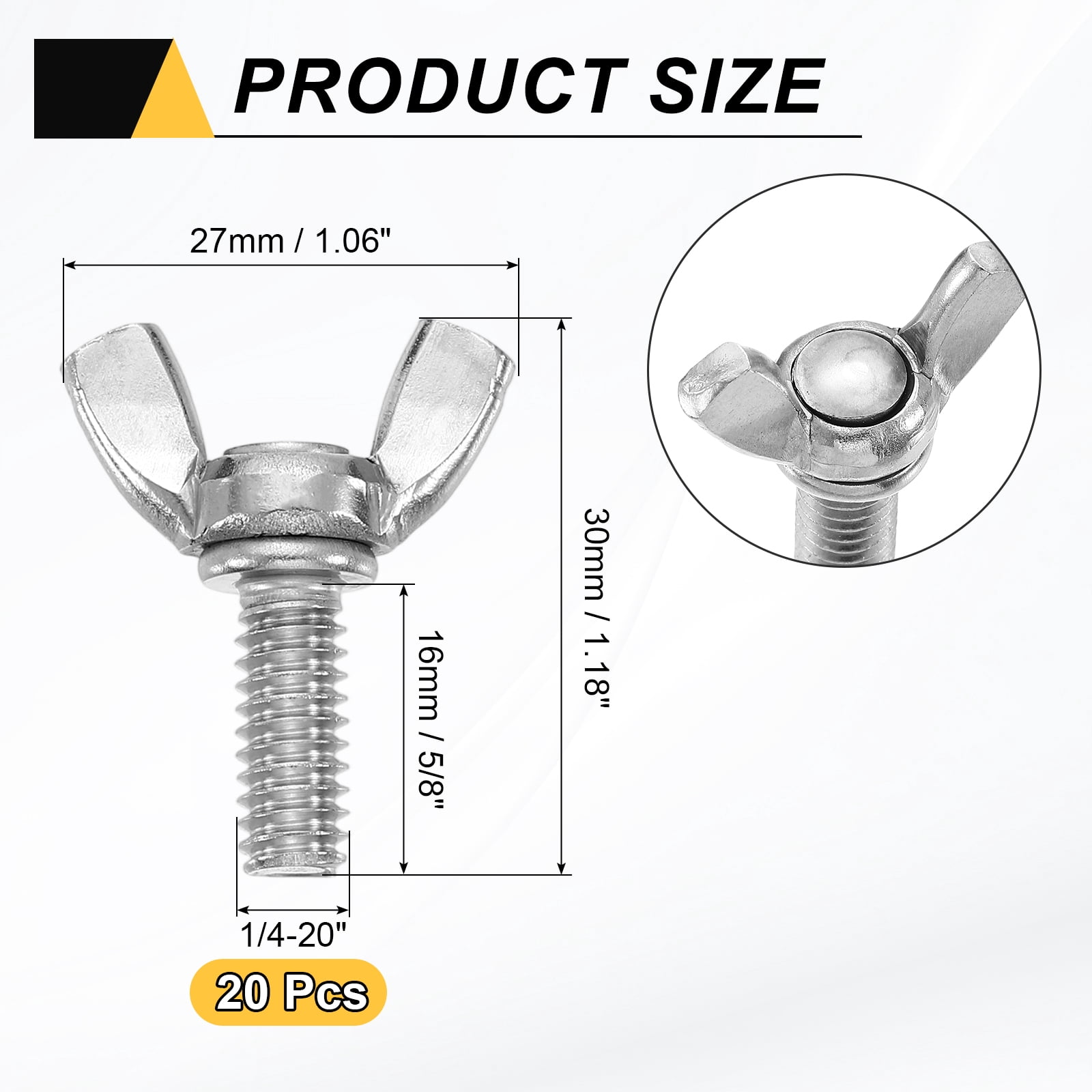 Uxcell 20 Pack 1/4-20" x 5/8" Wing Butterfly Screw Bolts, 304 Stainless Steel Machine Fastener, Thumb Hand Screws for Electronic Equipment, Silver Tone