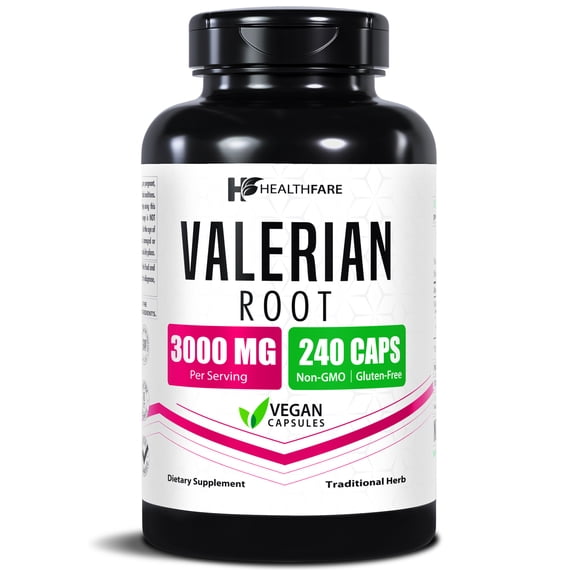 HealthFare Valerian Root Capsules | 3000mg High Potency Extract | 240 Vegan Pills | Herbal Supplement for Relaxation & Sleep Support | Non-GMO, Gluten-Free, Made in USA