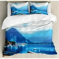 thumbnail image 3 of Scenery House Decor Twin Size Duvet Cover Set, Italian Village with Harbor and Sail Boats Magical Countryside Rural Photo, Decorative 2 Piece Bedding Set with 1 Pillow Sham, Blue, by Ambesonne, 3 of 3