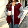 thumbnail image 2 of Nugftut Hoodies for Women Plus Size Color Block Raglan Sleeve Pockets Zip Hooded Sweatshirts, 2 of 7