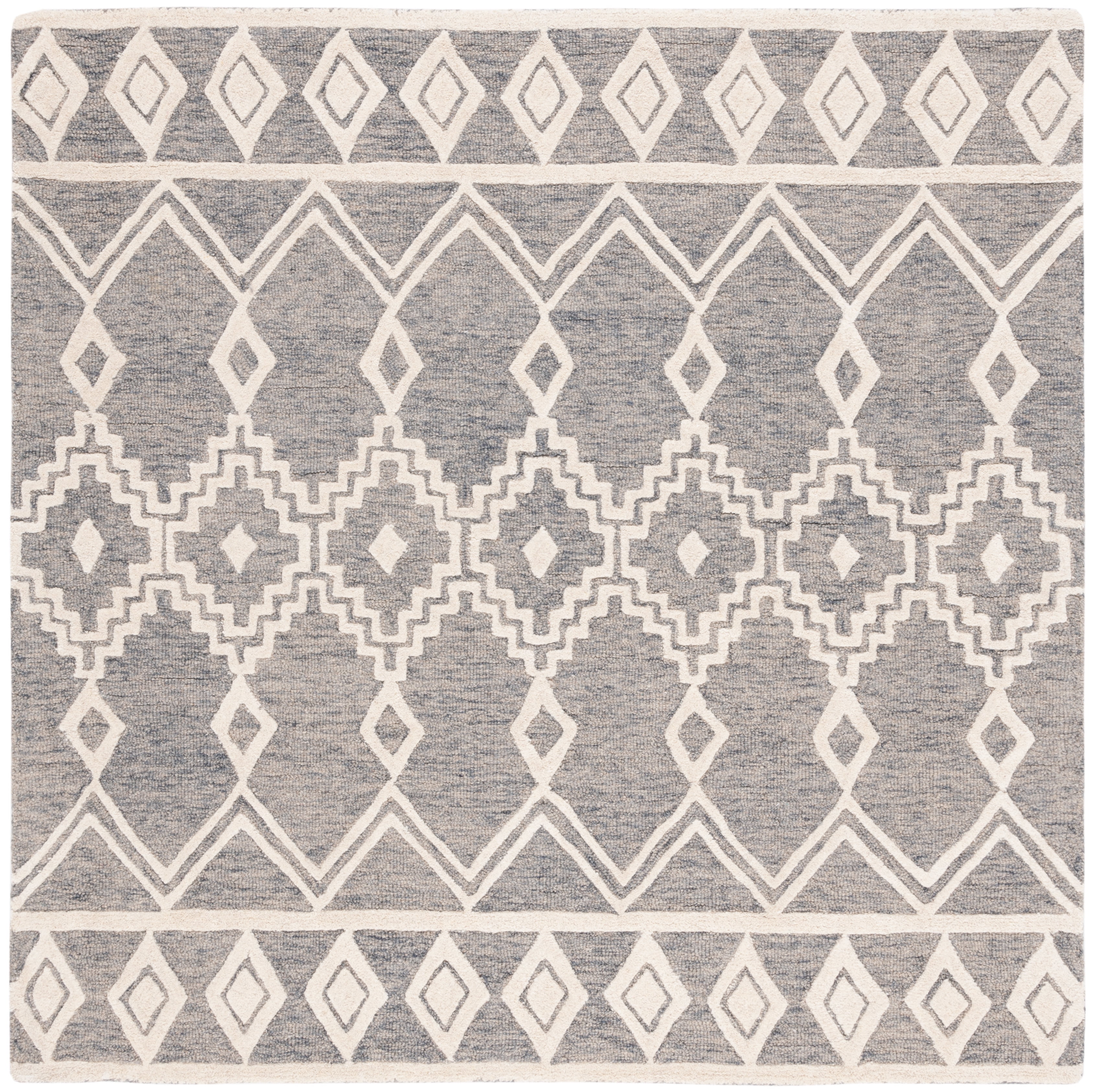 SAFAVIEH Abstract Torrey Geometric Wool Area Rug, Gray/Ivory, 6' x 6' Square