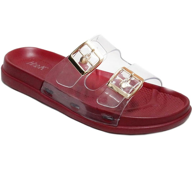 double buckle footbed sliders