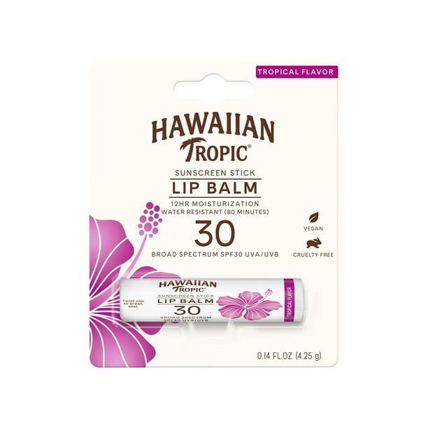 Hawaiian Tropic Sunscreen Stick Lip Balm 0.14 Oz, SPF 30, 12 Hour