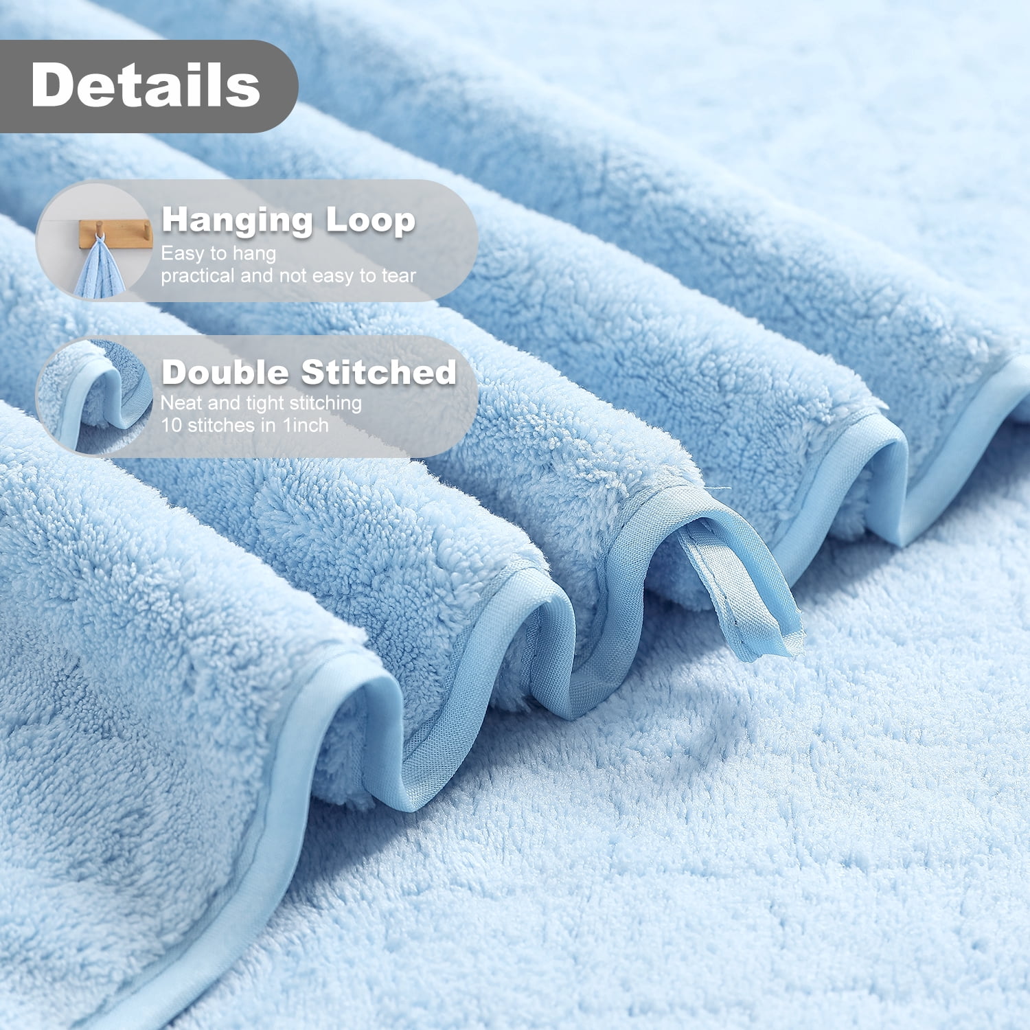 Smuge 18 pcs Bath Towel Sets, Include 6 Bath Sheet Towels, 6 Hand Towels, 6 Washcloths, Soft Microfiber Highly Absorbent Shower Towel for Bathroom Gym Spa(Blue)