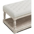 thumbnail image 6 of Ottoman Coffee Table, Large Rectangle Ottoman with Storage - Upholstered Cushioned Bench for Living Room, Tufted Linen Fabric with Solid Wood Shelf, Entryway Bench (Ivory), 6 of 18