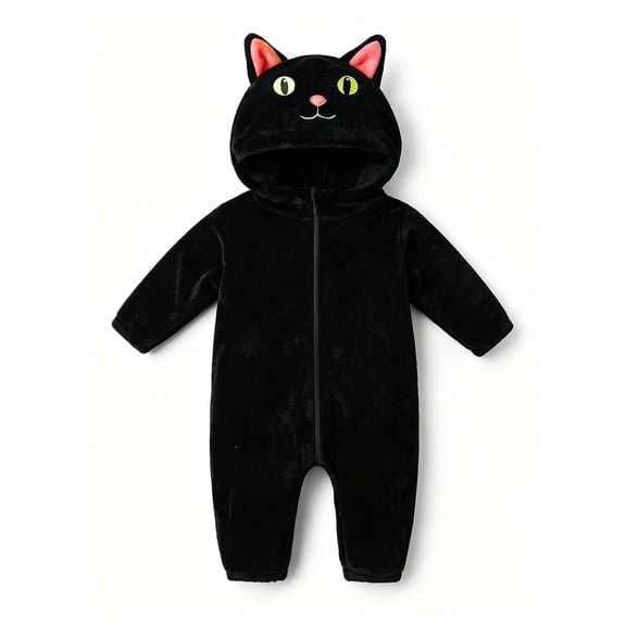 Baby Halloween Outfit Romper Warm Hooded With Ears And Tail Full Zipper Jumpsuit For Infant Toddler Cosplay
