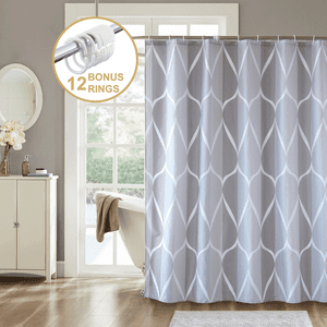 ComfiTime Wavy Shower Curtain with Hooks, 72" x 72", Gray