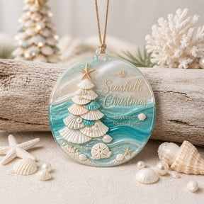 Personalized Acrylic Ornament, Layered Seashell Tree, Christmas Tree Hanging for Beach Lovers