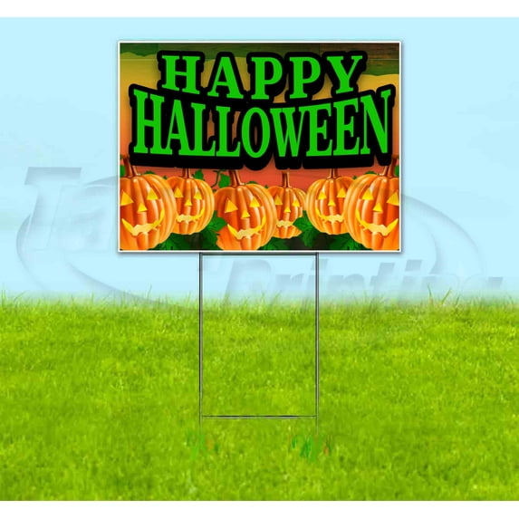 Happy Halloween V2 Pumpkin Green (18" x 24") Yard Sign, Includes Metal Step Stake