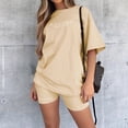 thumbnail image 2 of WAYUTE 2 Piece Sets for Women Letter Printed Loose Fit Casual Shorts Set Short Sleeved Top Drawstring Pants for Sports Workout, 2 of 7