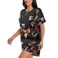 thumbnail image 2 of "Wukai Butterfly with Fowers Women's Pajama Set - Short-Sleeve Top and Shorts with Elastic Waistband and Pockets for Loungewear, Yoga, and Casual Wear-X-Large, 2 of 8