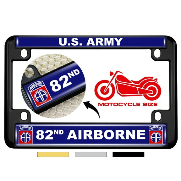 [Officially Licensed Product] - Motorcycle Metal License Plate Frame with U.S. Army 82nd Airborne Division Design - Black