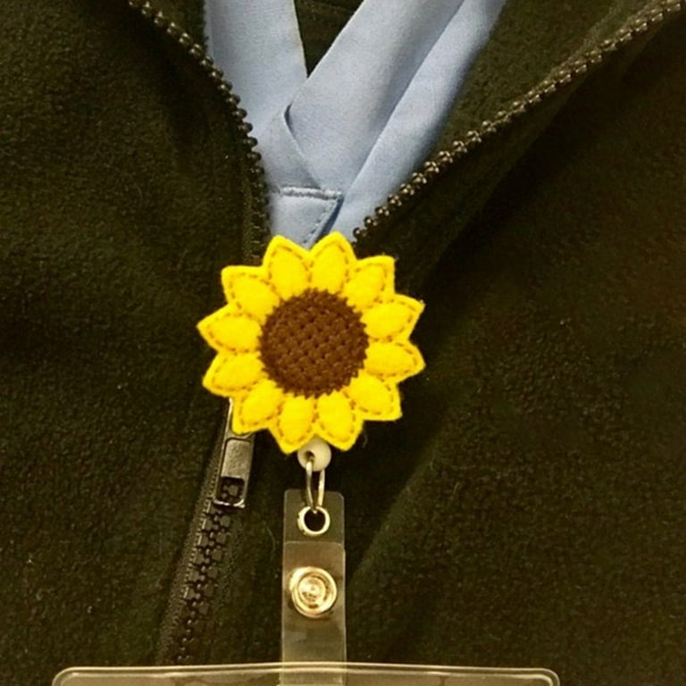 harmtty 3Pcs Felt Sunflower Round Retractable Reel Clip ID Badge Label Name  Card Holder,Sunflower* 