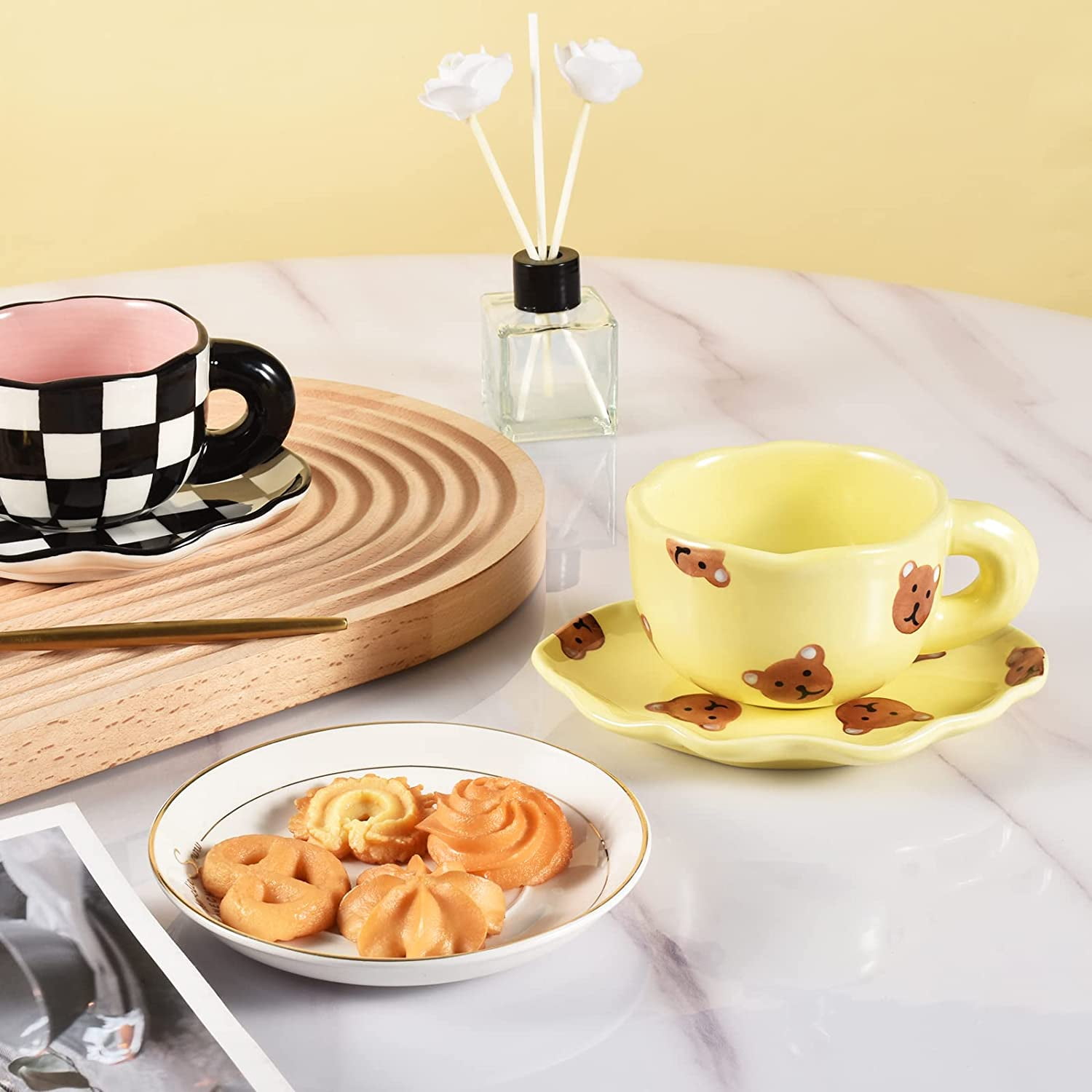 Creative Cute Biscuit Shape Mug And Saucer Set, Cute Porcelain Coffee Mug  Set With Biscuit Shaped Handle, Tea Latte Milk Cup Summer Drinkware, Travel  Accessories, Birthday Gifts Drink Decoration Teen Girl Teenager