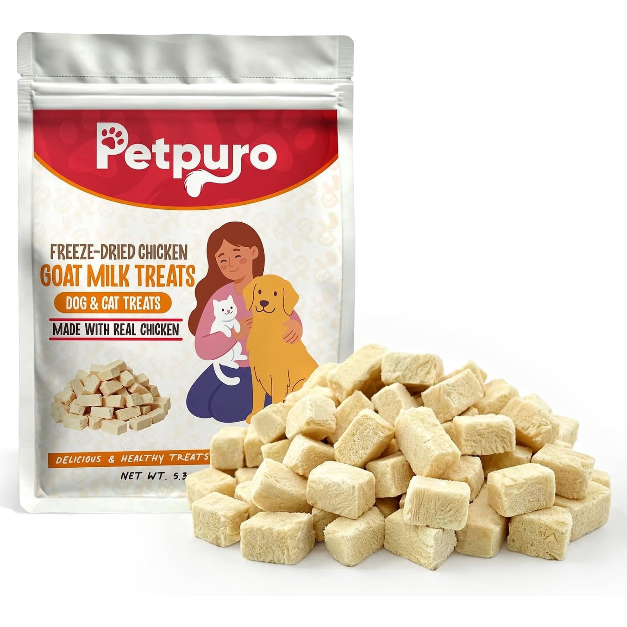 PETPURO Freeze-Dried Chicken Cat & Dog Treats with Goat Milk, 5.3 oz