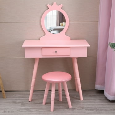 Fantasy Fields Gisele Polka Dot Vanity Set with Tri-Fold Mirror and Chair, Pink/Gold - Walmart.com
