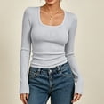 thumbnail image 2 of AherBiu Going out Tops for Women Ribble Knitted Square Neck Slim Fitted Stretch Long Sleeve Basic Layer Cute Shirt Blouse, 2 of 8