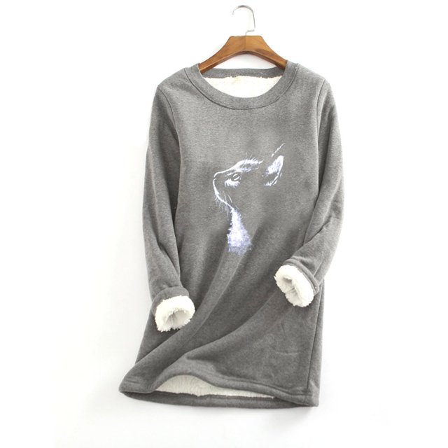 Puntoco Mujeres Sudadera con estampado de vellón grueso Cálido O-cuello Ropa interior top Puntoco Puntoco-4933