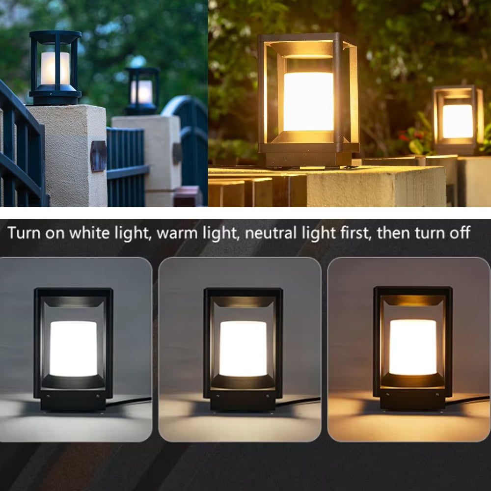 2pcs Lamp Posts ,Black Aluminum Body IP65 Waterproof Outdoor Gate LED Pillar Light E27 Lamp for Villa Courtyard