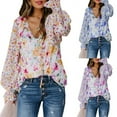 thumbnail image 5 of Baywell Spring and Autumn Chiffon Button Cardigan Loose Floral Pattern Plus Size, Fashionable Lantern Sleeve Top for Women, 5 of 6