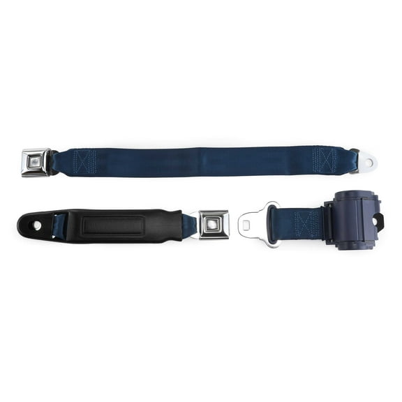 RetroBelt Dark Blue Pushbutton Retractable Lap Seat Belt Bench Seat & Hardware