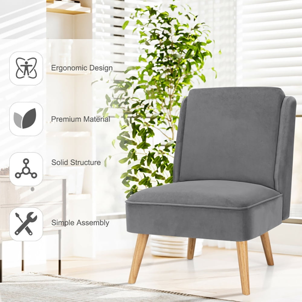 Finihen Velvet Accent Chair, Velvet Accent Armless Side Chair with Rubber Wood Legs, for Living Room, Bedroom, Gray