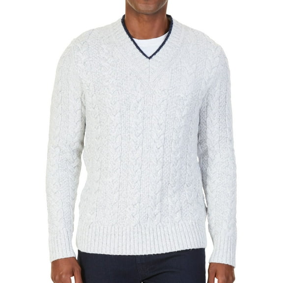 Nautica Mens Cable Pullover Sweater, Grey, Medium