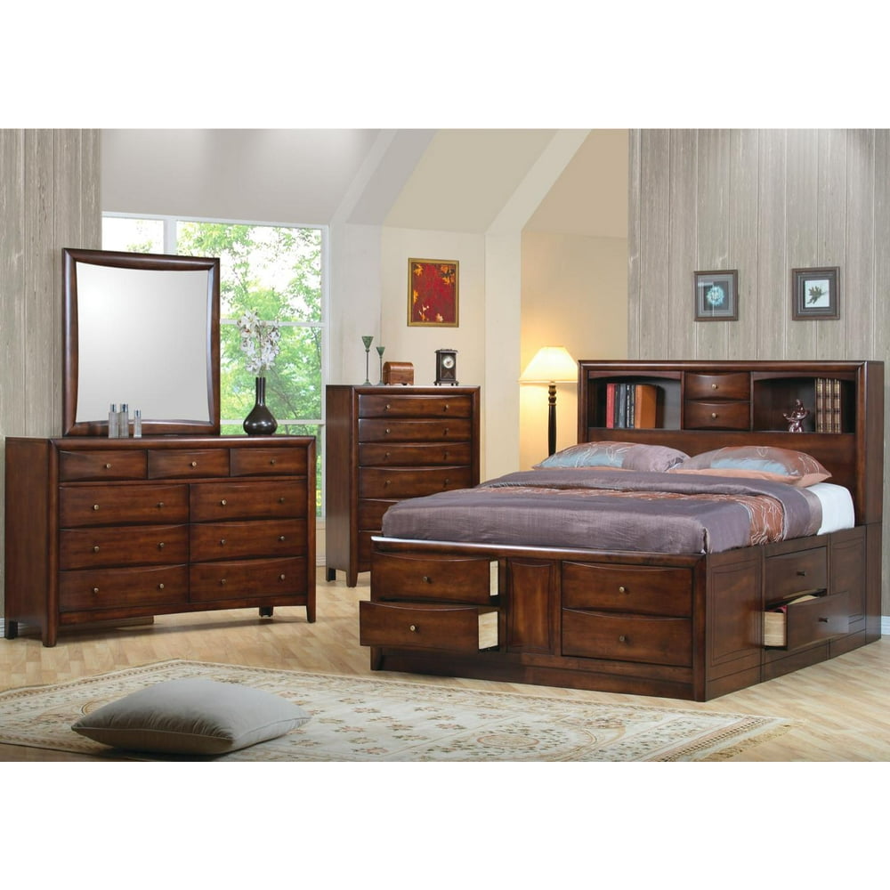 Contemporary Master Bedroom 4pc Set Queen Size Bed Bookcase w Underbed