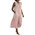 thumbnail image 2 of CHUANK Robes pour Femmes en Liquidation à Moins de 5,00 $ Robe Maxi Blanche pour Femmes Uni Col en V Sans Manches Robe à Boutons Coton Lin Longues Robes d'Été pour Femmes, 2 of 5