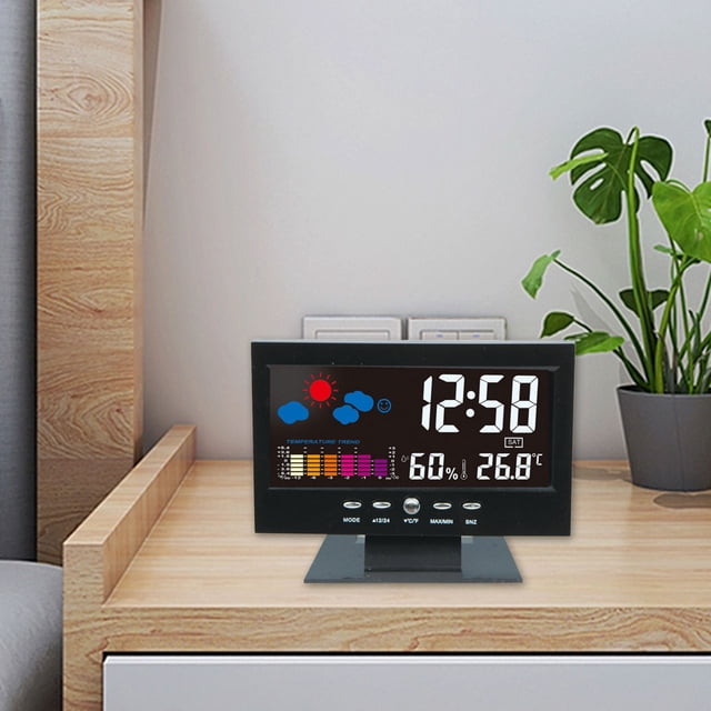 TIMIFIS Electronic Clock Temperature and Humidity Colour Screen Clock Weather Projections Lcd Backlit Alarm Clock Sound Activated Weather Clock Apartment Essentials