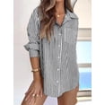 thumbnail image 3 of Fancyglim Striped Button Down Shirts for Women Dress Shirts Long Sleeve Casual Collared Office Work Blouses Tops with Pocket Black XL, 3 of 5