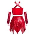 thumbnail image 4 of inlzdz Girls Sequin 3 Piece Dance Outfits Halter Crop Top with Skirt Gloves Set Jazz Latin Ballroom Dancewear Red 6, 4 of 6