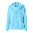 thumbnail image 4 of BODOAO Women's Cowl Neck Sweater Long Sleeve Knit Pullover Draped Asymmetrical Collar Oversized Loose Fit Soft Warm Casual Fall Winter Fashion Top Fashion Clothing Light Blue L, 4 of 4