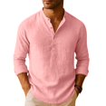 thumbnail image 2 of Men'S Cotton Linen Henley T-Shirt Button Down Long Sleeve Casual Shirts Lightweight Breathable Beach Sweatshirt, 2 of 4