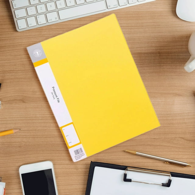 Meiiso Double Folder Yellow B Office Cabinet, File Folder Report Cover Punchless Project Folder Commercial Or School Documents File Folder for Letter Size Or Size 100 Sheet Capacity