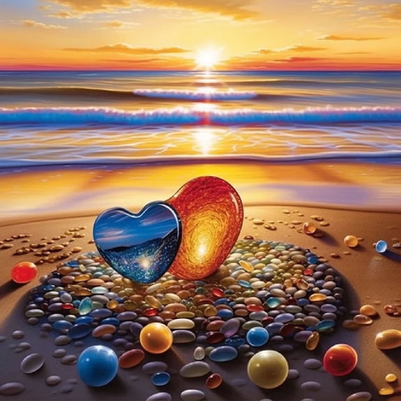 5D Diamond Art Kits for Adults & Kids, Crystal Heart & Beach Sunset ...